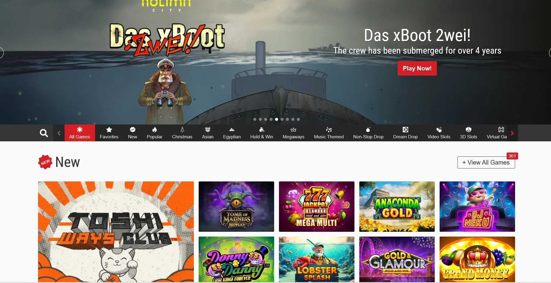 Betrebels Casino - Game lobby showing popular slots including Das xBoot, Tome of Madness, jackpot games and new releases from top providers